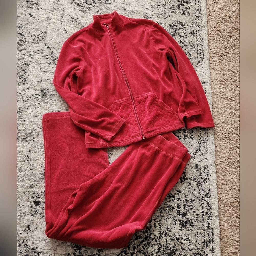 Velour Tracksuit Loungeset Size M Petite Womens Y2k Preppy Kim Rogers Red